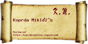 Koprda Miklós névjegykártya